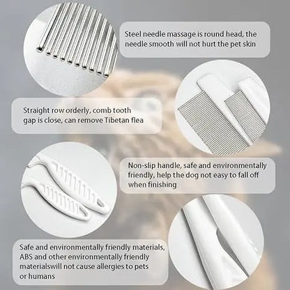 2 Pack Pet Grooming Comb Set for Small Dogs and Cats Flea and Lice Removal