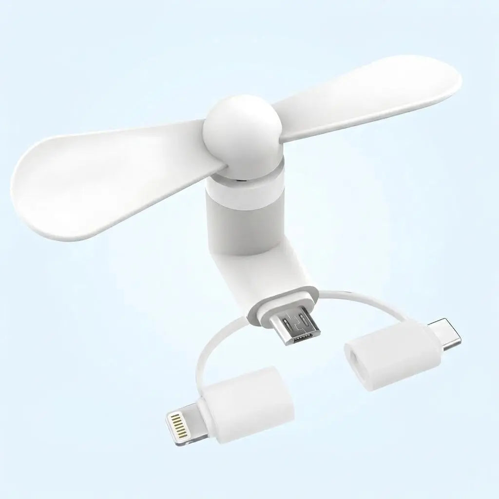 3 in 1 Mini Plug In Phone Fan for Lightning Type C and Micro USB