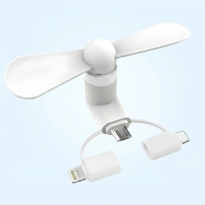 3 in 1 Mini Plug In Phone Fan for Lightning Type C and Micro USB