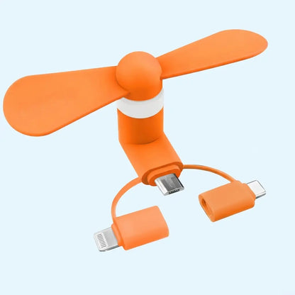 3 in 1 Mini Plug In Phone Fan for Lightning Type C and Micro USB