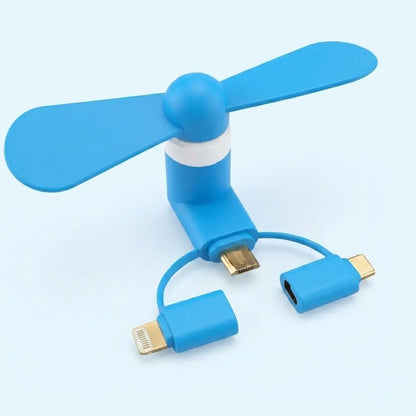 3 in 1 Mini Plug In Phone Fan for Lightning Type C and Micro USB