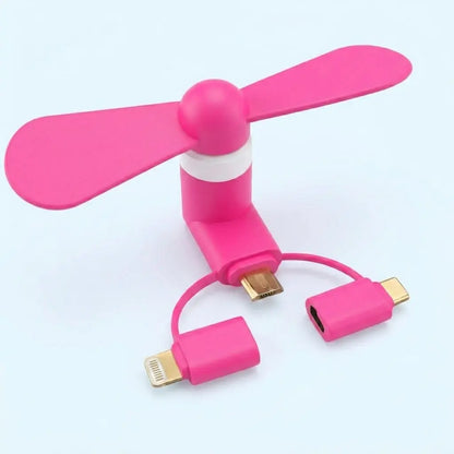 3 in 1 Mini Plug In Phone Fan for Lightning Type C and Micro USB