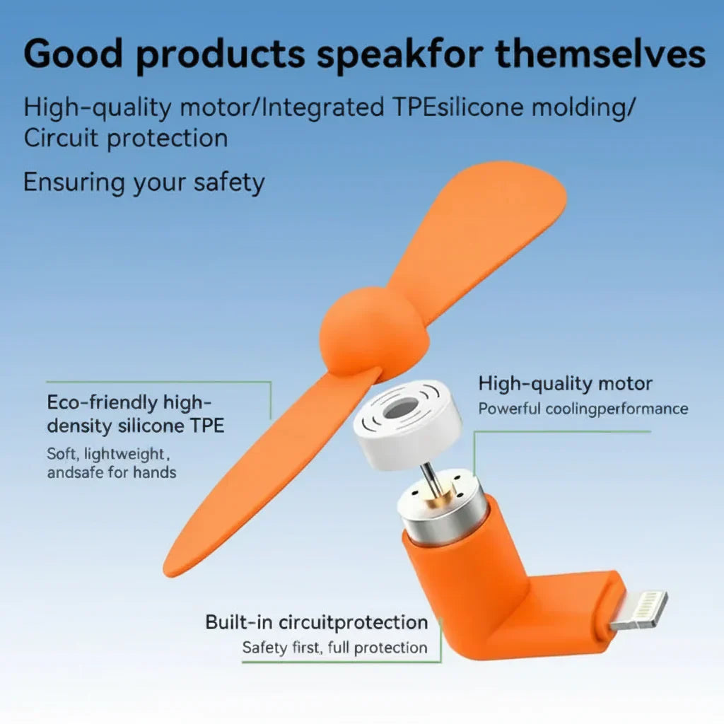 3 in 1 Mini Plug In Phone Fan for Lightning Type C and Micro USB