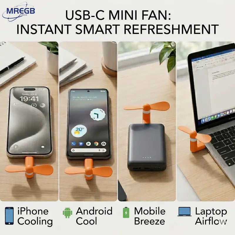 3 in 1 Mini Plug In Phone Fan for Lightning Type C and Micro USB