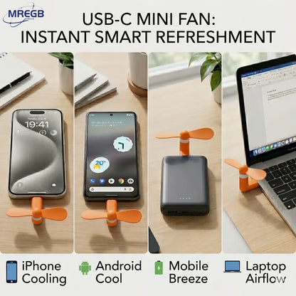 3 in 1 Mini Plug In Phone Fan for Lightning Type C and Micro USB
