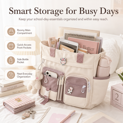 👜 Multi‑Pocket Canvas Tote Bag - Crossbody Shoulder Bag for School Work Travel