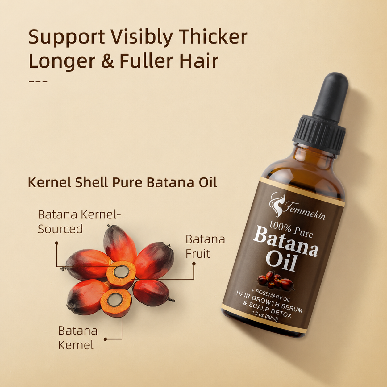 Femmekin Organic Batana Oil with Rosemary for Stronger Hair