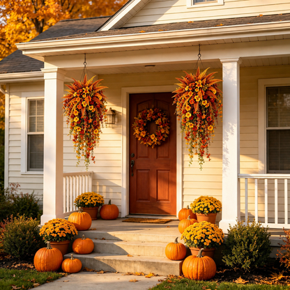 🍂 Artificial Fall Harvest Hanging Basket – Cozy Autumn Porch & Door Decor