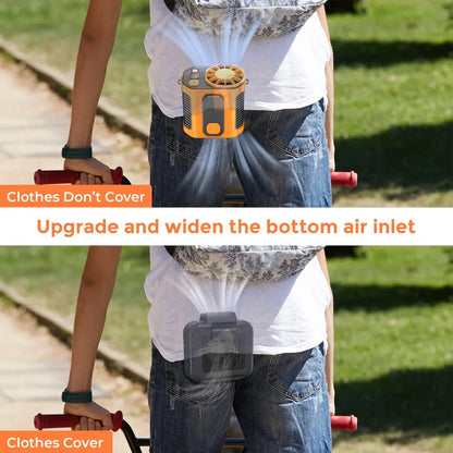 Portable Rechargeable Waist Fan with Power Bank & LED Light