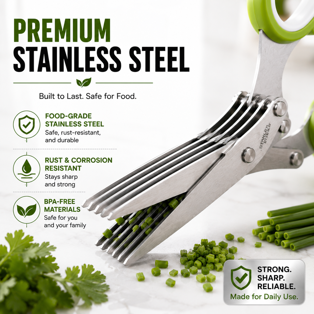 5 Blade Stainless Steel Herb Scissors with Cleaning Brush
