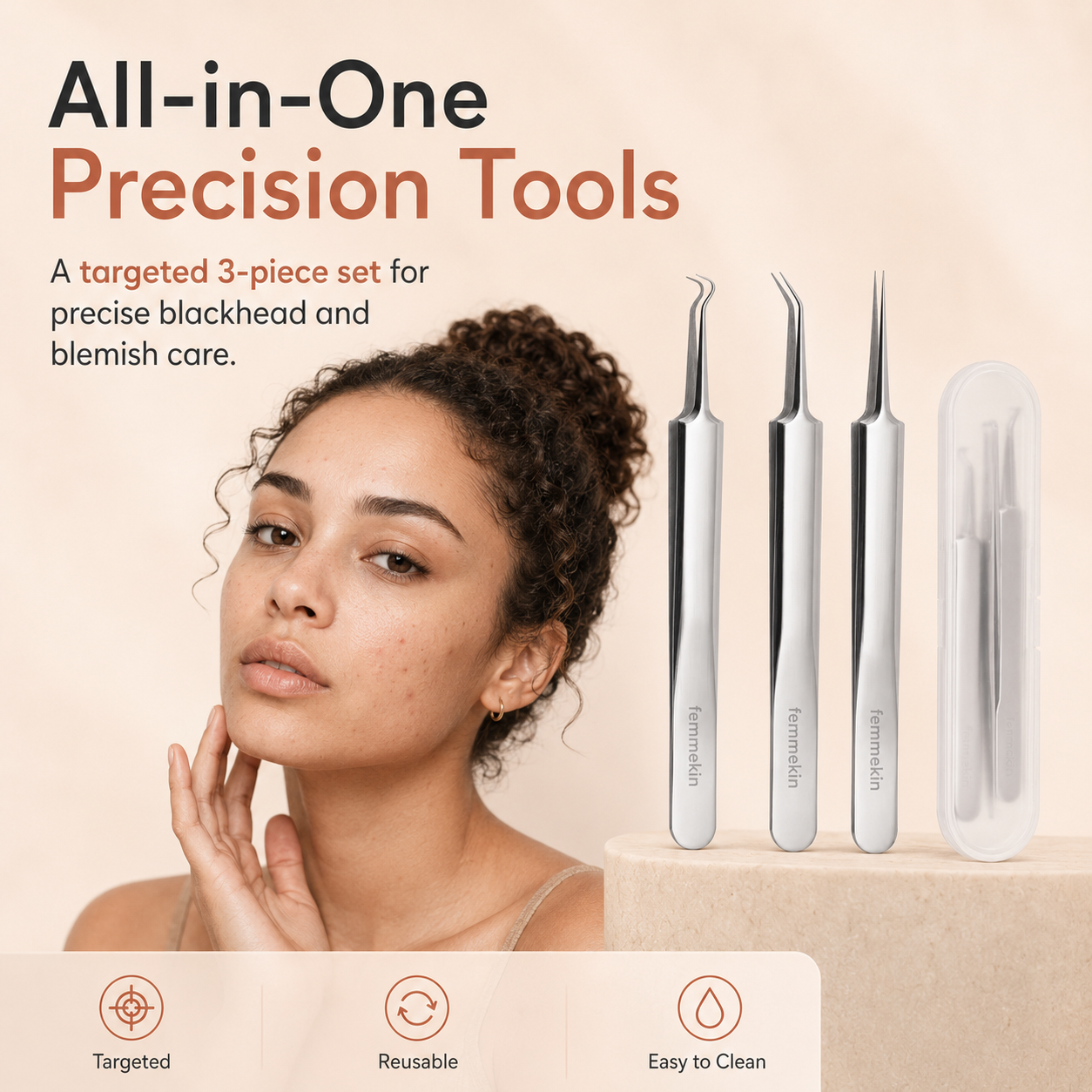Femmekin 3-Piece Precision Blackhead Tweezer Set