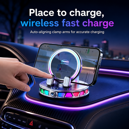 360° Rotating Wireless Charging Car Phone Mount with RGB Light
