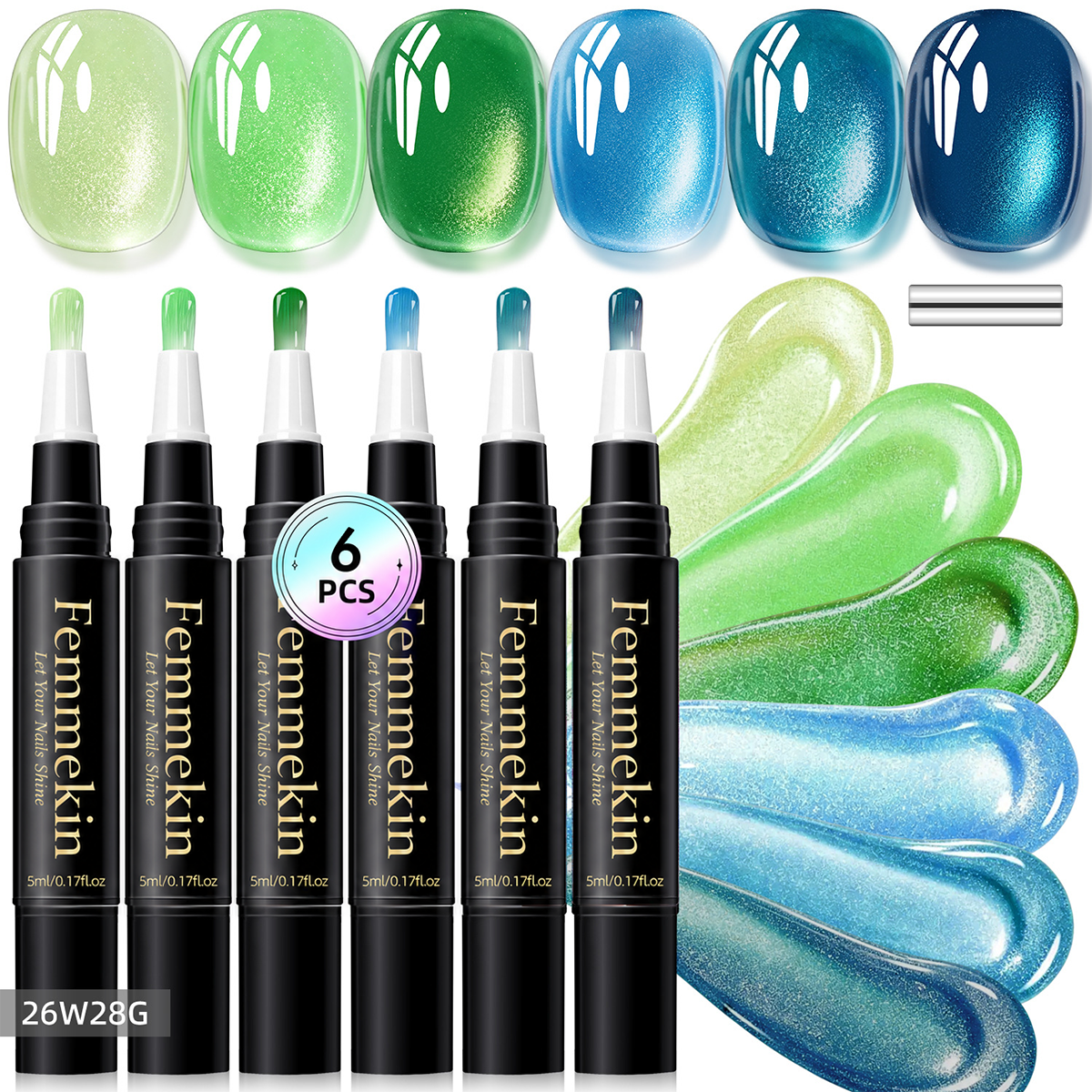 5 in 1 Aurora Gel Nail Polish Pen with Base Color and Top Coat