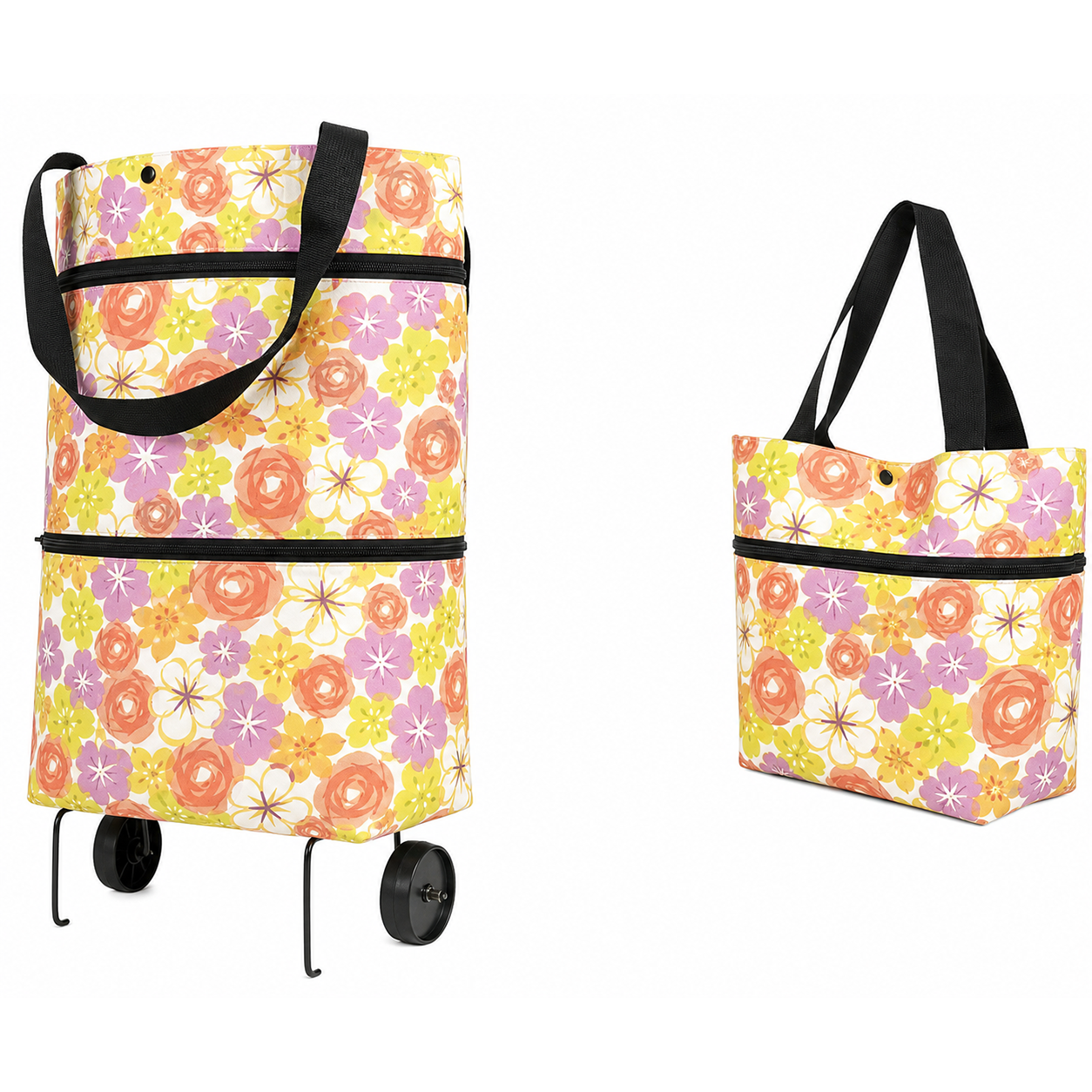 2 in 1 Foldable Shopping Trolley Bag with Wheels