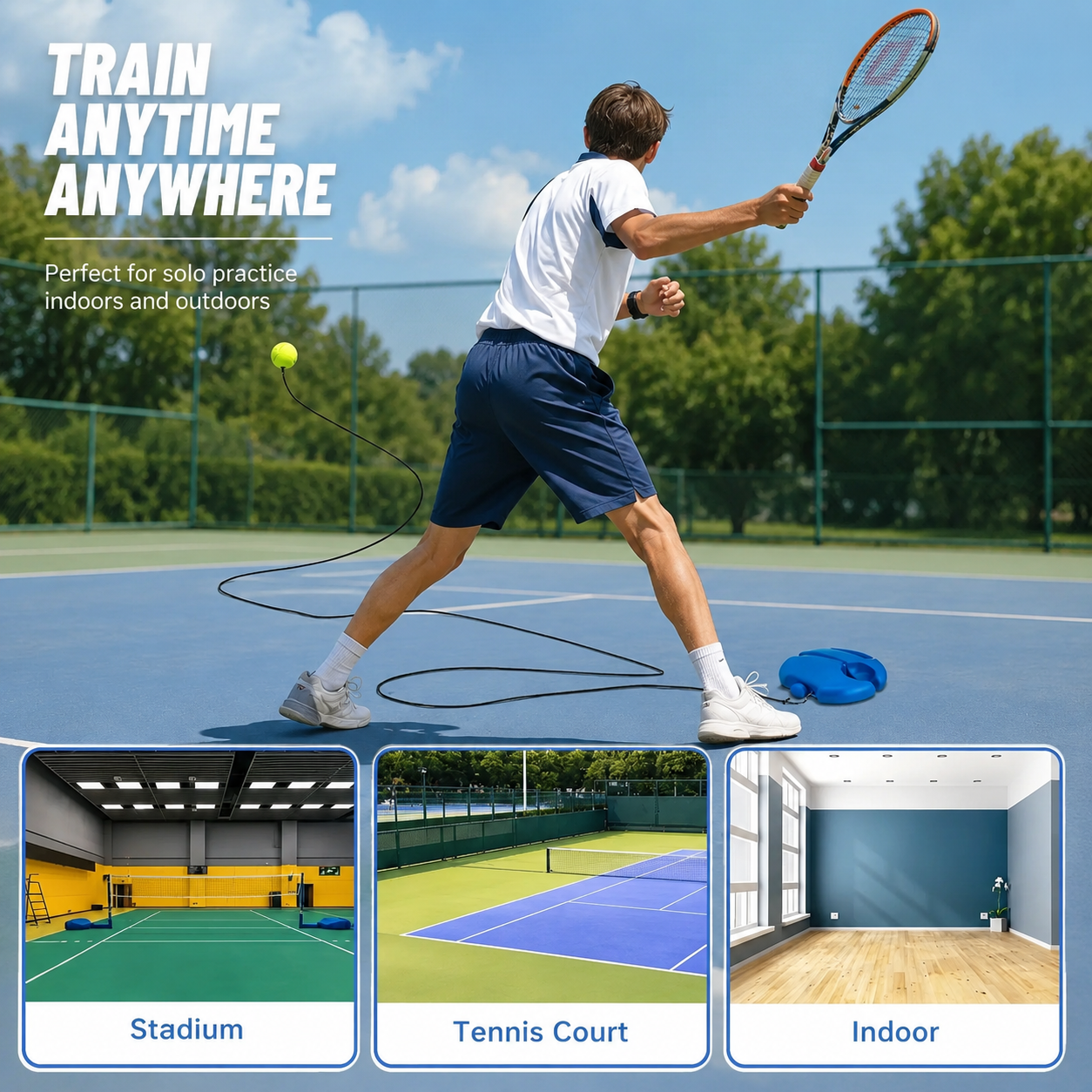 2 Piece Portable Tennis Trainer Set with Rebound Balls