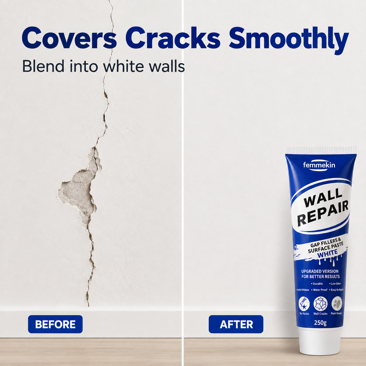 🏠🔧 Waterproof Wall Repair Paste – Fills cracks & chips fast, creates smooth white finish