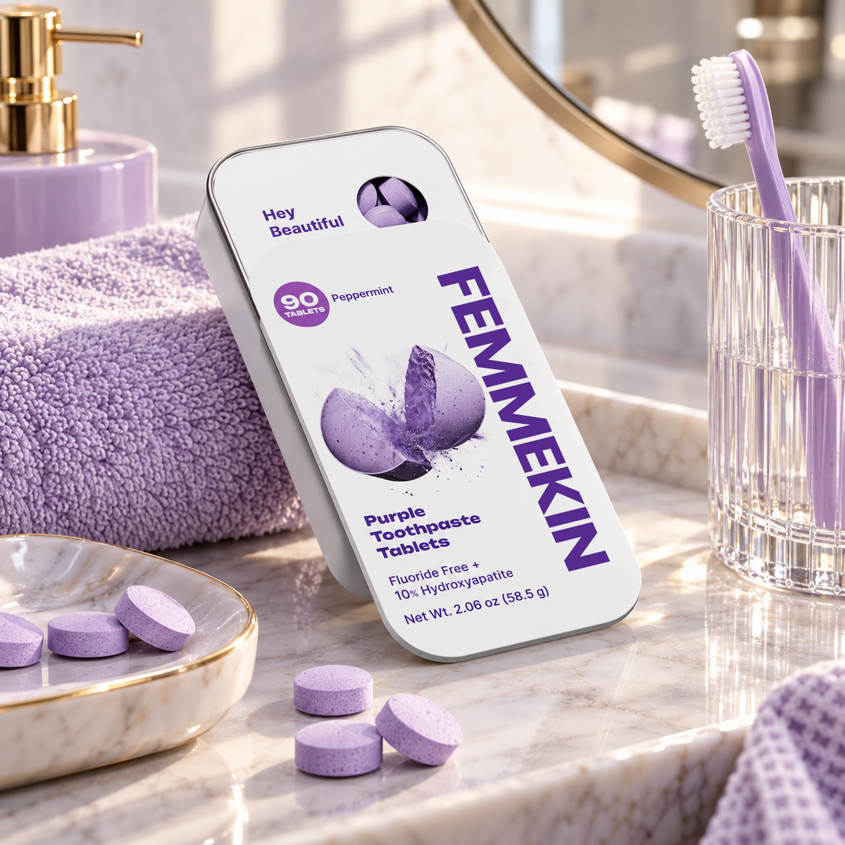 Purple Hydroxyapatite Toothpaste Tablets for Brightening & Oral Care