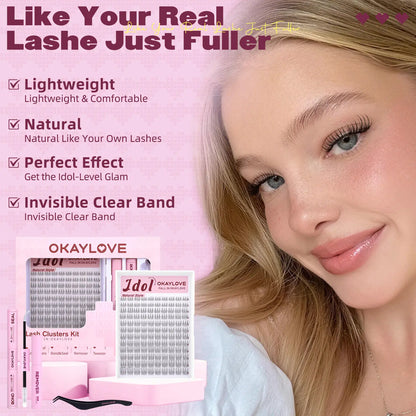 OKAYLOVE Idol Black| Brown Idol Lash Clusters Kit | D Curl Wispy Lash Extension Kit | Lightweight Look Like Real Lashes DIY Eyelash at Home for Natural Makeup Girl Gifts #backtoschool #sohochic