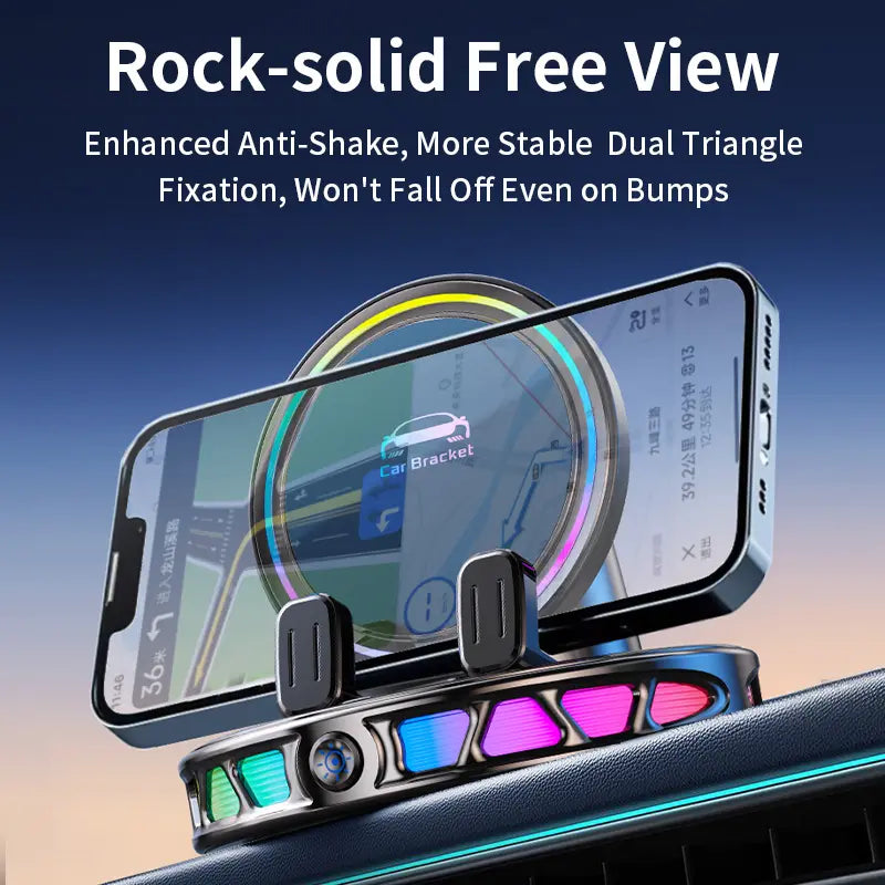 【DealsForYouDays】360° Rotating Wireless Charging Car Phone Mount with RGB Ambient Light — Ultra-Stable Suction, Auto-Lock, Fits Dashboard, Windshield, Compatible with iPhone and Android