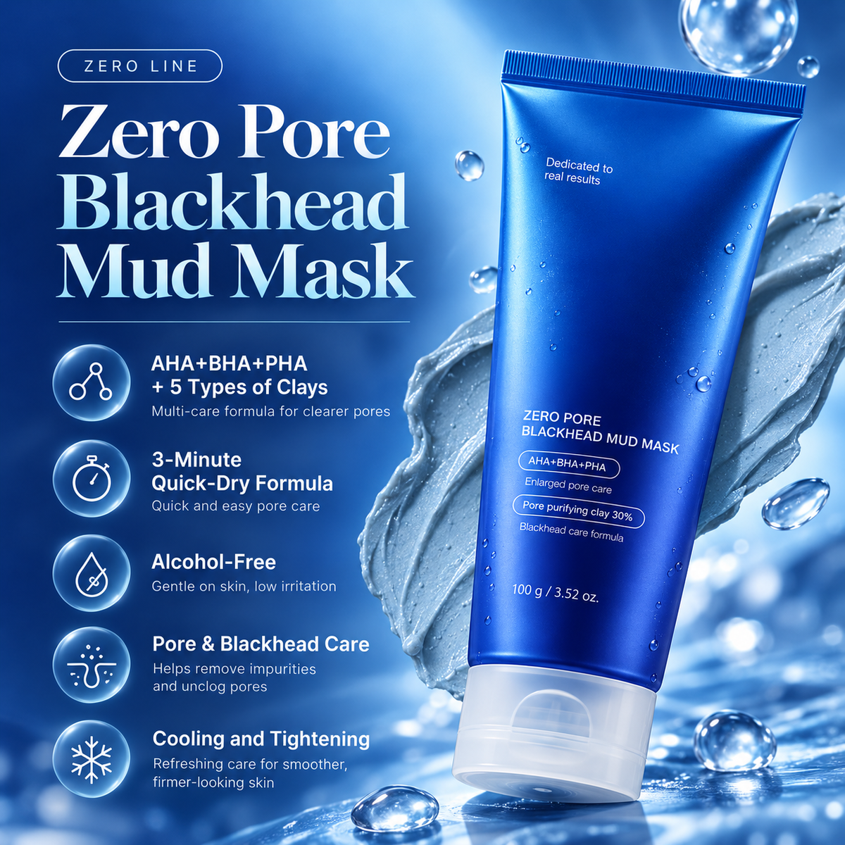 Zero Pore Blackhead Mud Mask |  3 min mud mask |  pore care | Strong Blackhead Absorption |