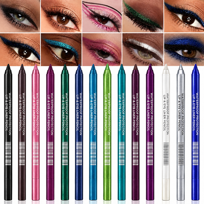 12-Pack Eyeliner Pencil Waterproof Colored Gel Liners with Metallic & Shimmer Finishes Smudge-Proof