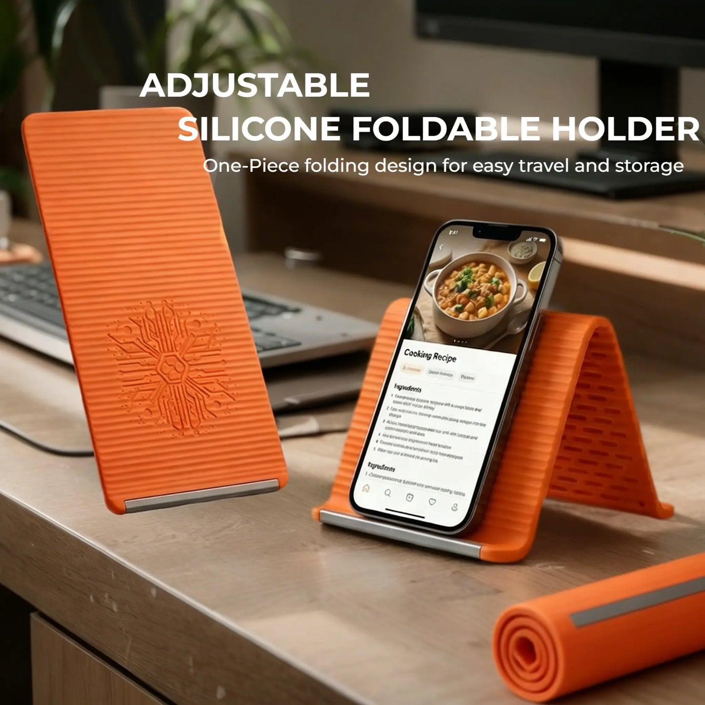 【DealsForYouDays】Flexible Silicone Aluminum Phone holder stand, Bendable Rollable Foldable Design, Universal Adjustable Anti-Slip Desktop Mount for Phone Tablet Laptop, Portable Ergonomic Holder for Home Office Travel-YY