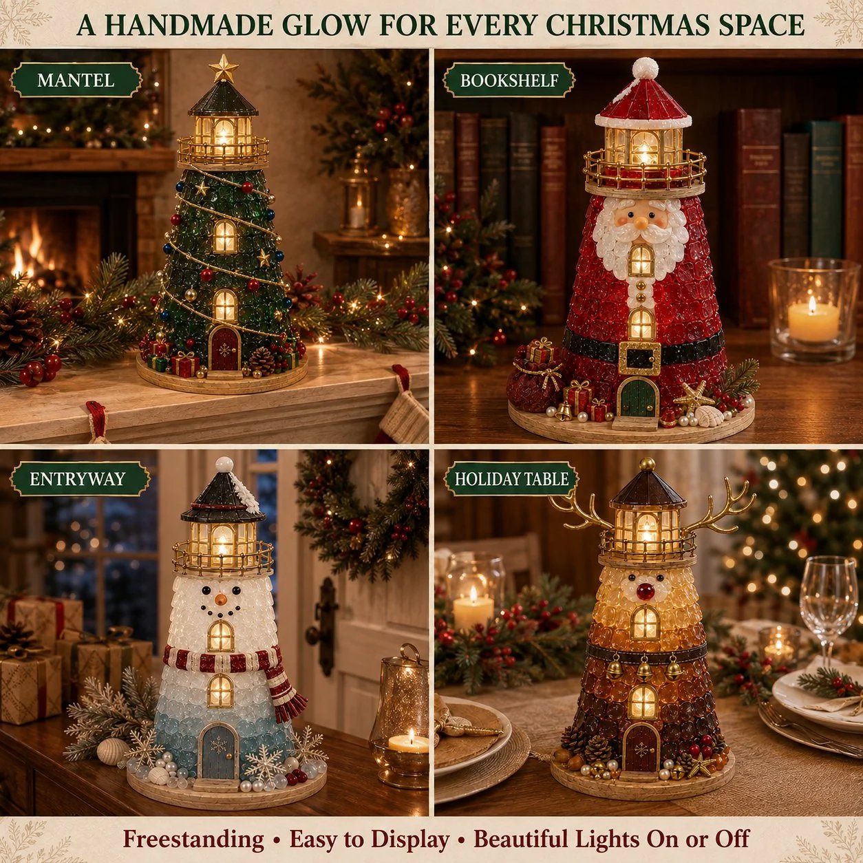 🎄Beginner-Friendly DIY Lighted Christmas Character Sea Glass-Style Lighthouse Kit Collection