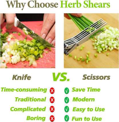 5 Blade Stainless Steel Herb Scissors with Cleaning Brush
