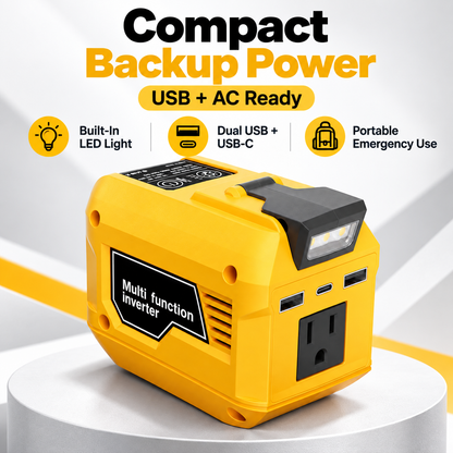 250W Power Inverter for 18V-21V Battery with USB & DC Output