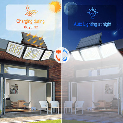 Daphino Solar Outdoor Security Spotlights, 2500LM 3-Head Dimmable Adjustable Wall Mount Lights with 3 Modes, IP65 Waterproof, 2 Years Warranty, for Garage, Festival Gift