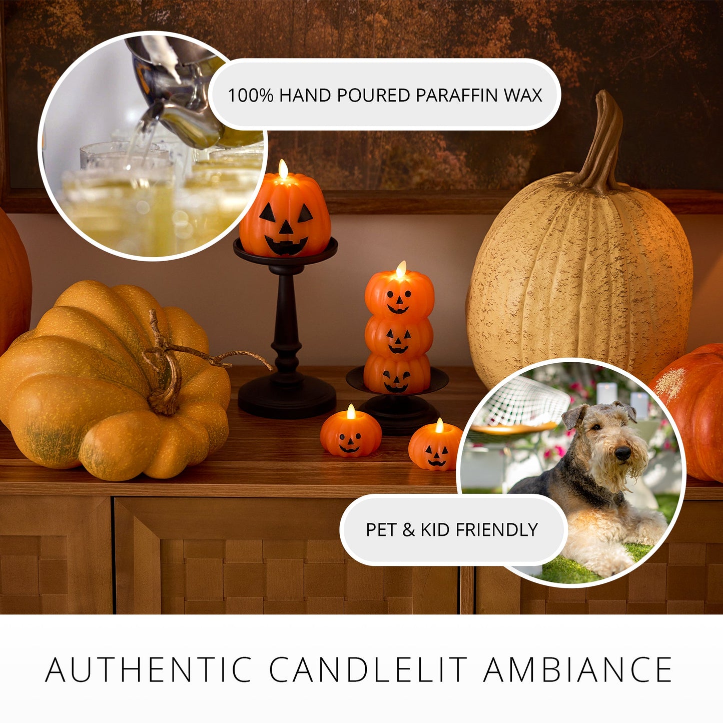 Russet Orange Flameless Candle Stacked Jack-o-lanterns