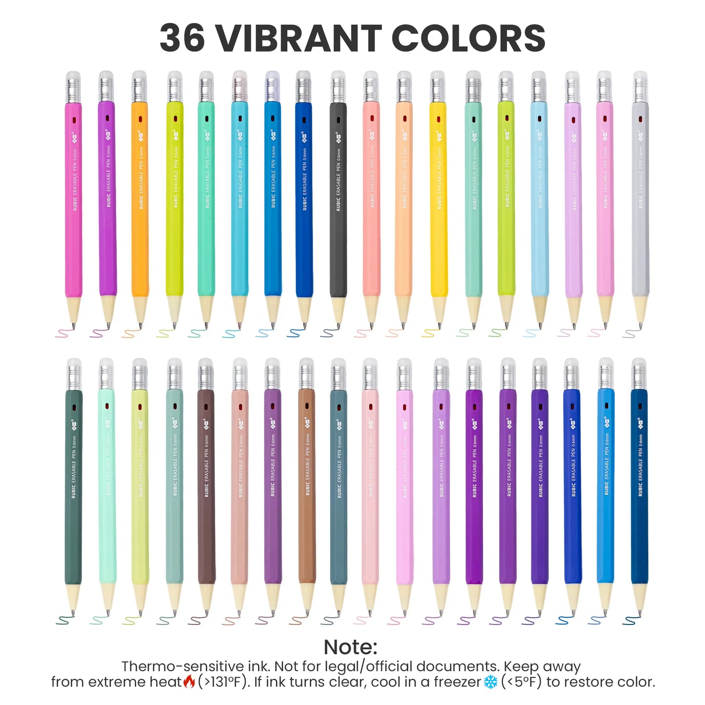 iiGEN RUBIC Erasable Gel Pens - 36 Vibrant Colors, 0.6mm