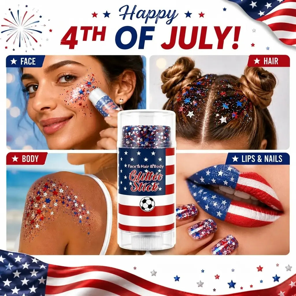 4th of July Glitter Stick Red White Blue Body Hair Sparkle Party Look