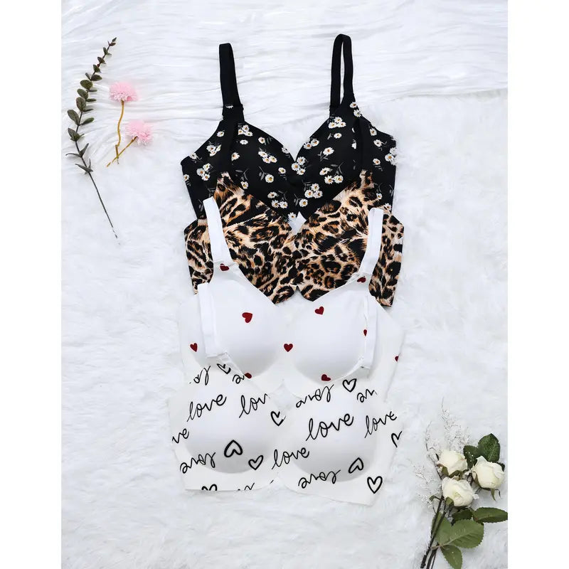 Women's Floral Seamless Jelly Wireless Push-Up Bra