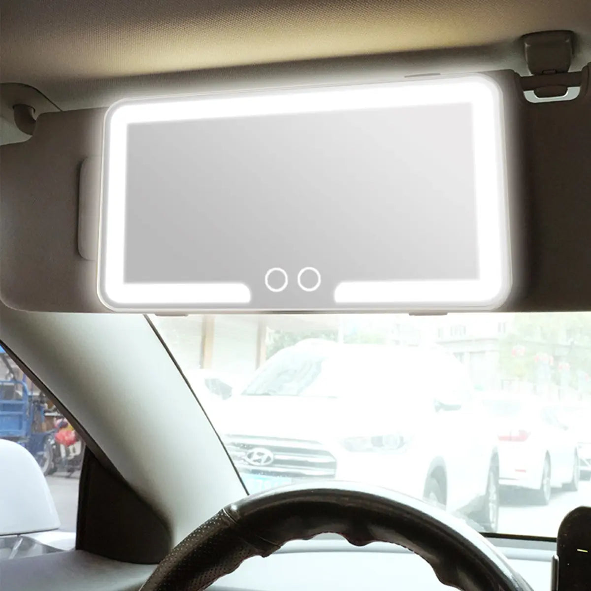 Rechargeable LED Car Sun Visor Makeup Mirror with Dimmable Touchscreen