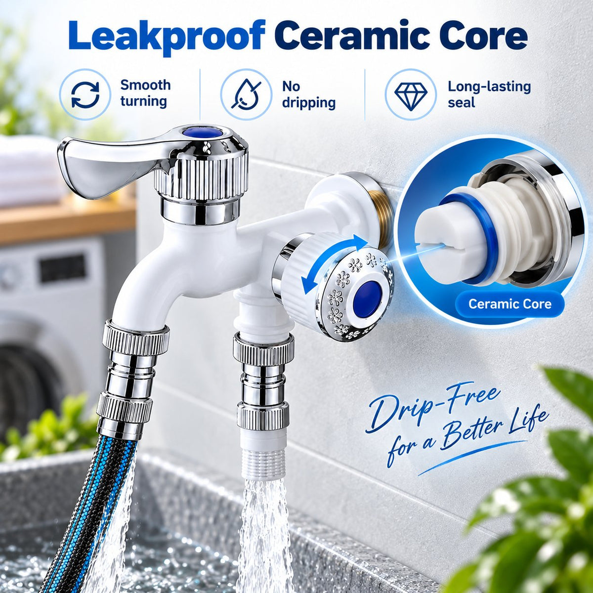 🎉Dual-Outlet Water Faucet | Run Washer & Hose Simultaneously ⚡