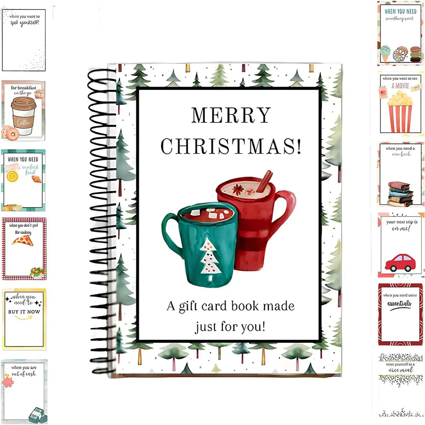 Christmas Gift Card Book, Diy Spiral Bound Gift Card Book, 5x7 Inch Colorful Spiral Bound Card Book , Christma Gift Cards Books Holder, DIY Personalized Xmas Gifts for Family, Friends, Students