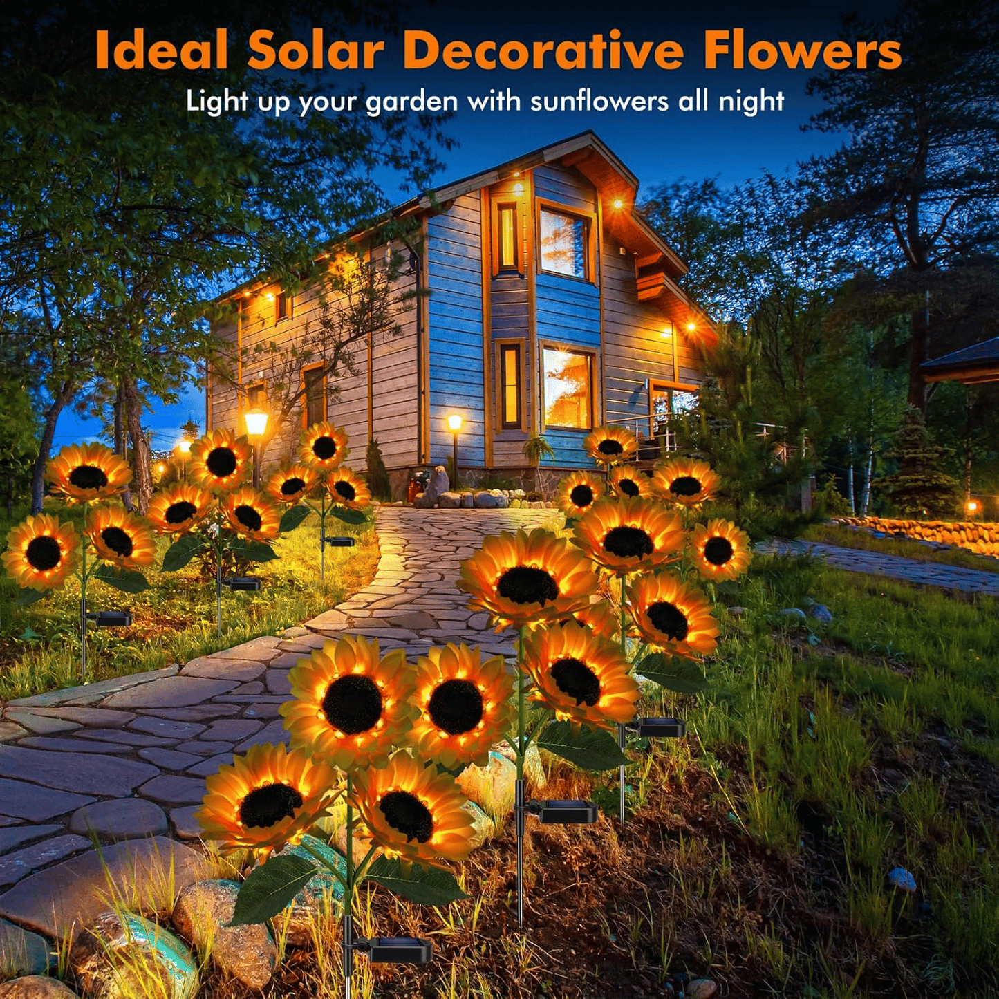 Solar Powered Sunflower LED Garden Lights Outdoor Waterproof Set