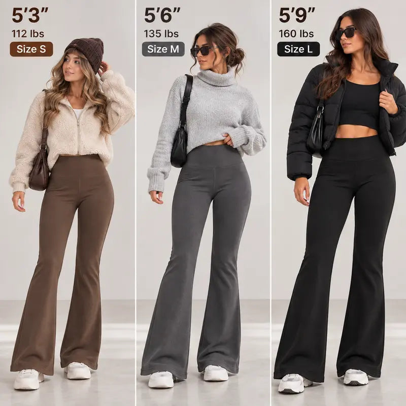 Women’s Fleece Lined Flare Leggings with Pockets