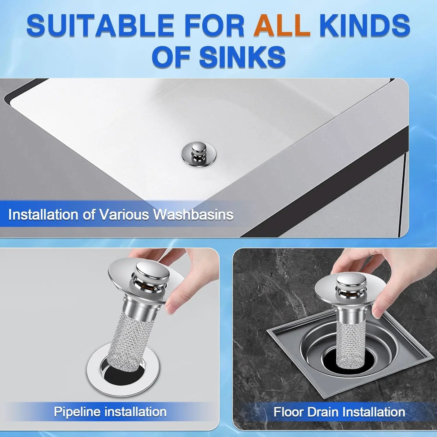 BOGO Stainless Steel Anti-Odor Bathroom Sink Stopper