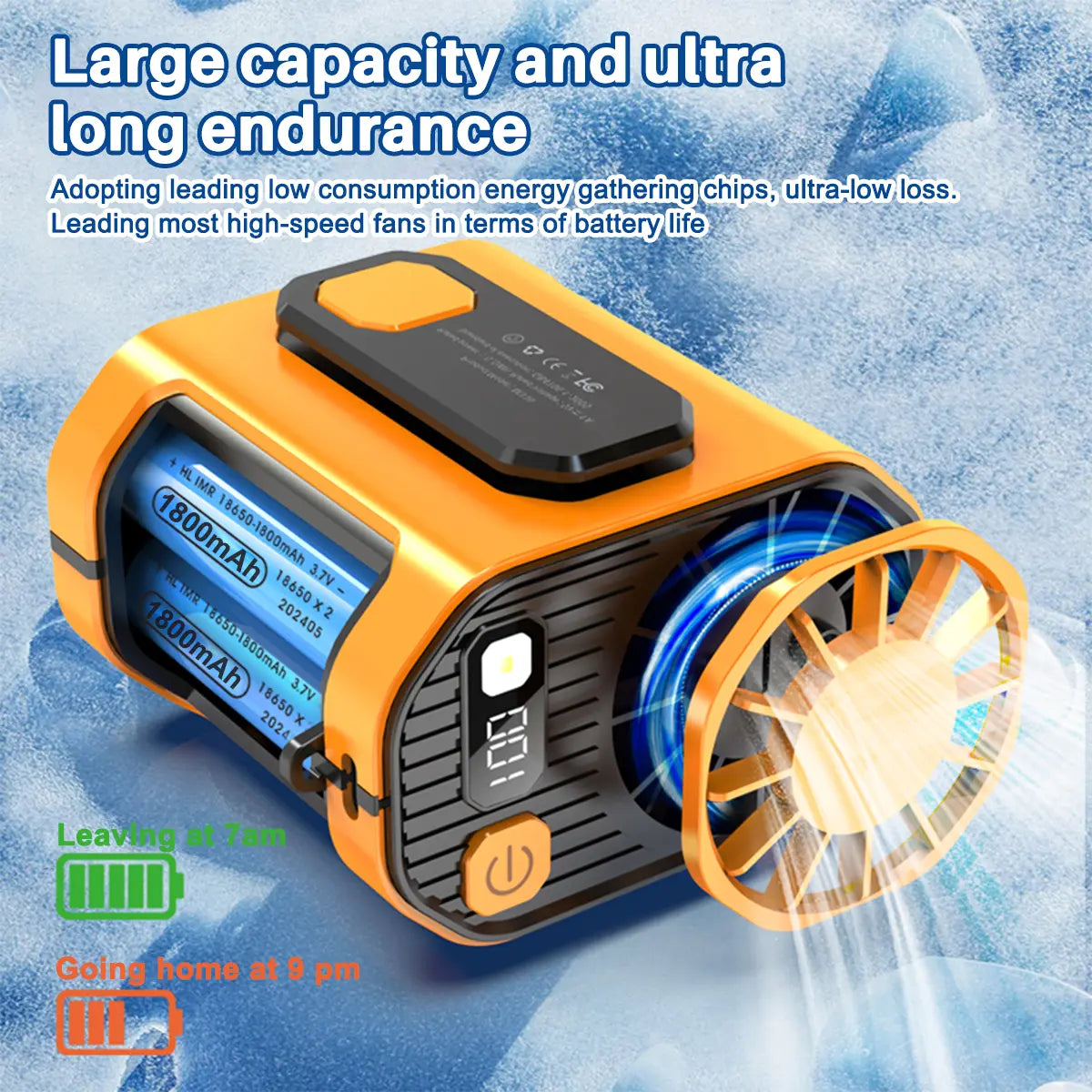 Portable Rechargeable Waist Fan with Power Bank & LED Light