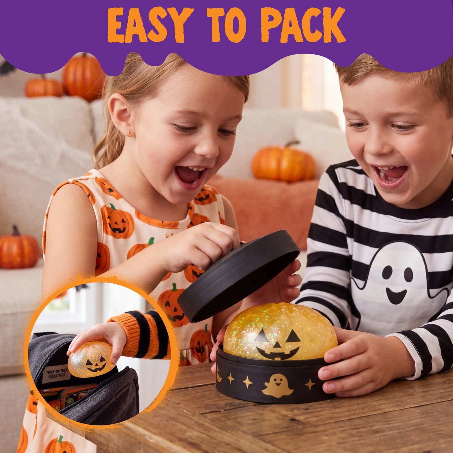 Halloween Dumpling Stress Relief Toys, 1pcs/3pcs/6pcs with Steamer Storage Boxes,Slow‑rebound maltose squishy toys, ideal for Halloween party gifts, featuring grimace pumpkin and little devil designs