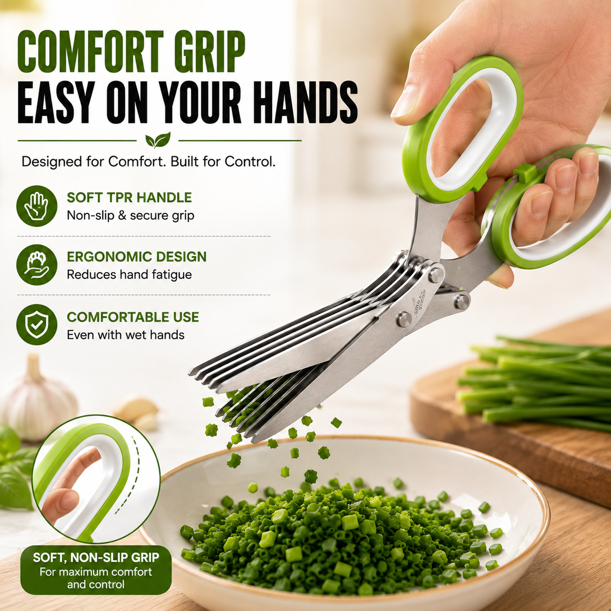 5 Blade Stainless Steel Herb Scissors with Cleaning Brush