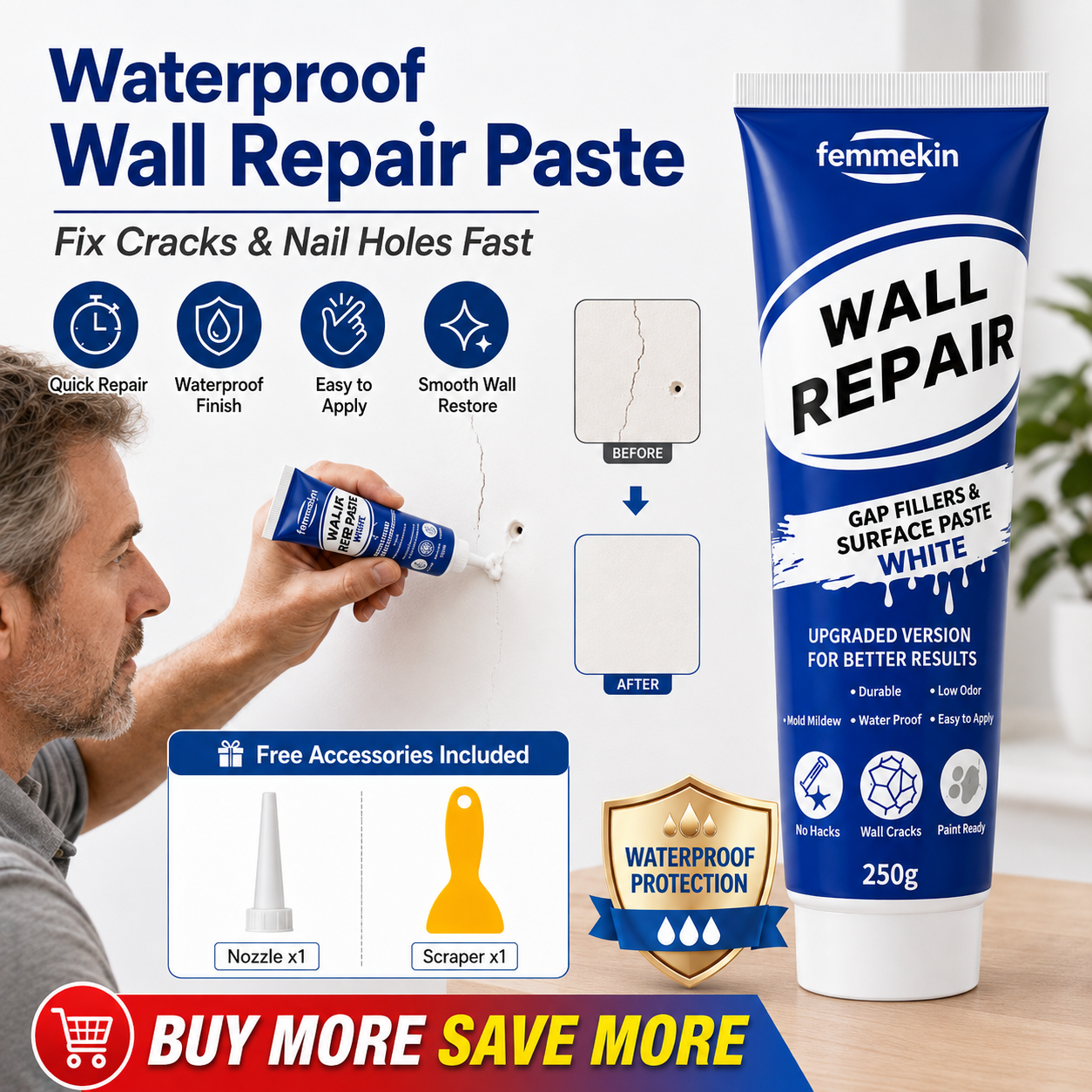 🏠🔧 Waterproof Wall Repair Paste – Fills cracks & chips fast, creates smooth white finish