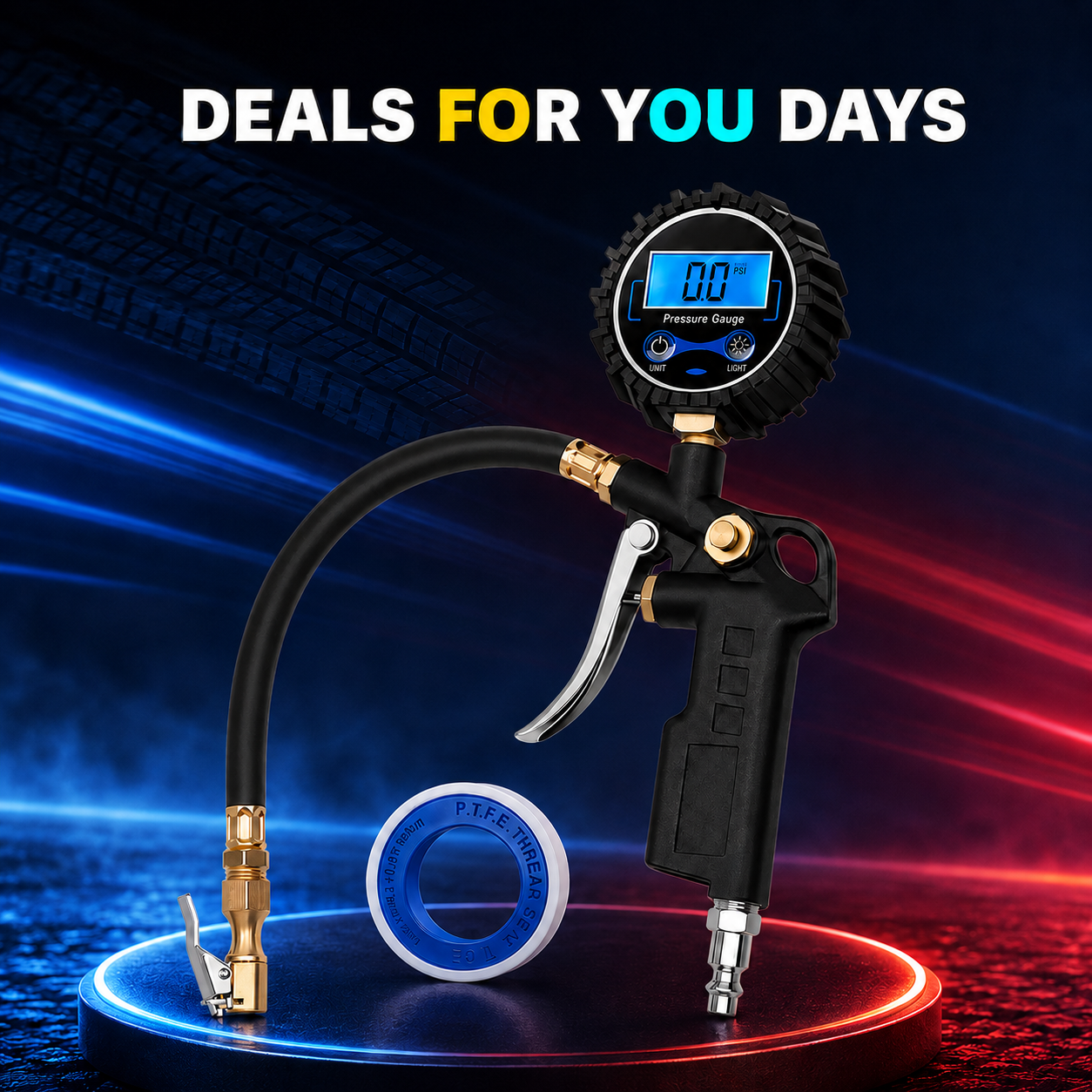 Digital Tire Pressure Gauge with Inflator – 250 PSI