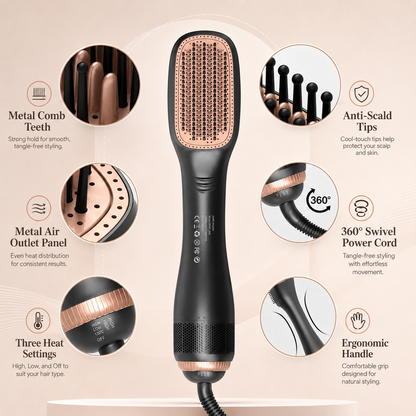 One-Step Hair Dryer and Styling Brush for Smooth Straight Hair