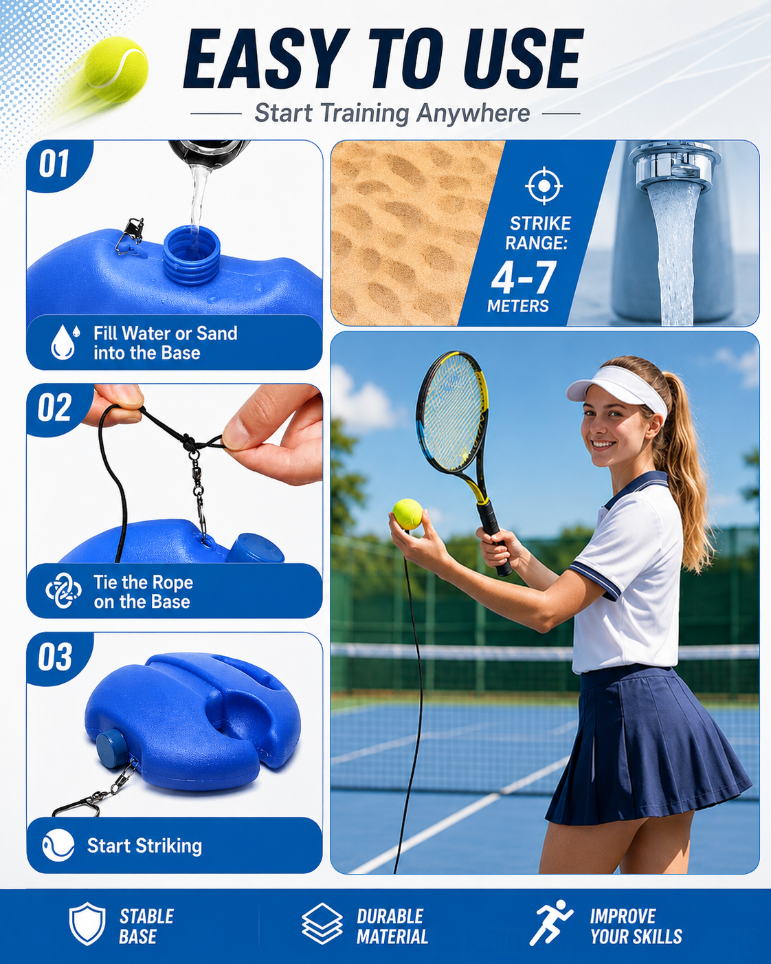 2 Piece Portable Tennis Trainer Set with Rebound Balls