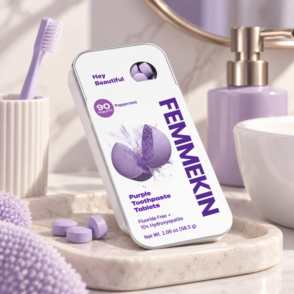 Purple Hydroxyapatite Toothpaste Tablets for Brightening & Oral Care