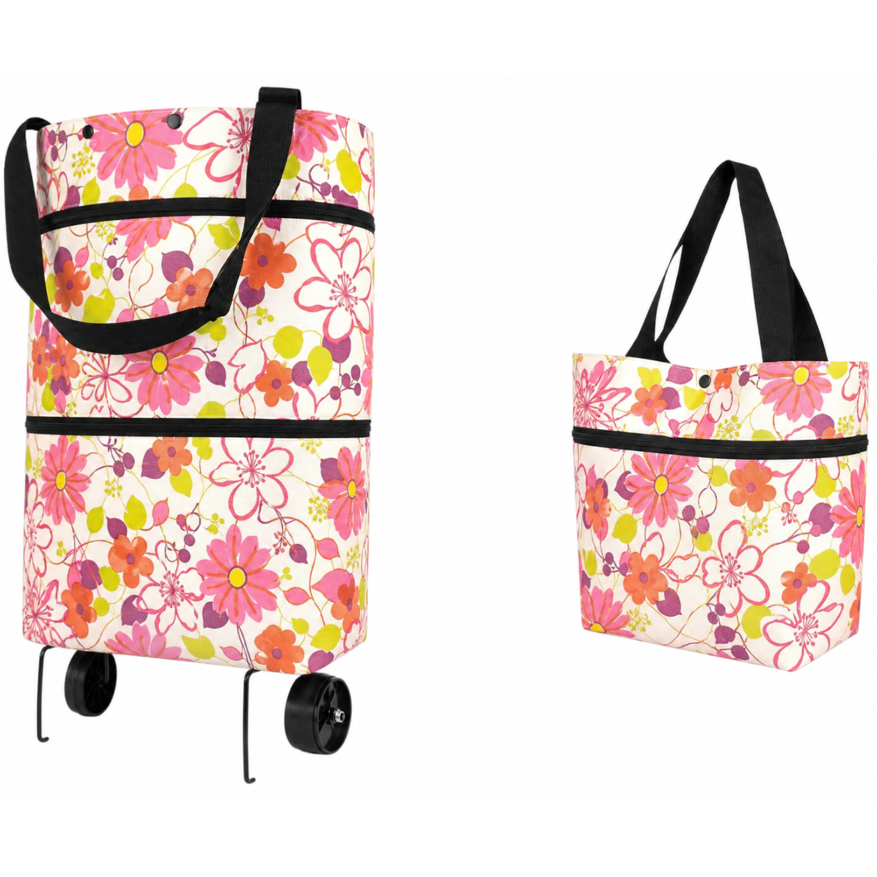 2 in 1 Foldable Shopping Trolley Bag with Wheels
