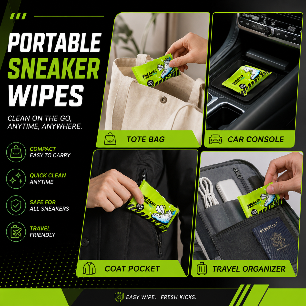 Complete Shoe Cleaning and Care Kit with Brushes and Stain Removal Wipes